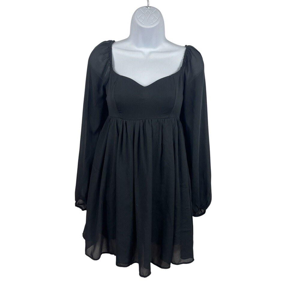 Abercrombie & Fitch Black Smocked Babydoll Mini Dress XS Sheer Sleeve Coquette